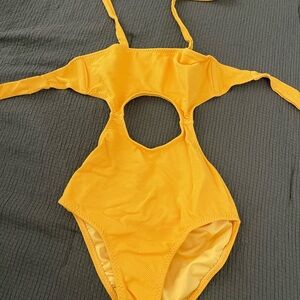 Sabz Girls Yellow Cutout Swimsuit